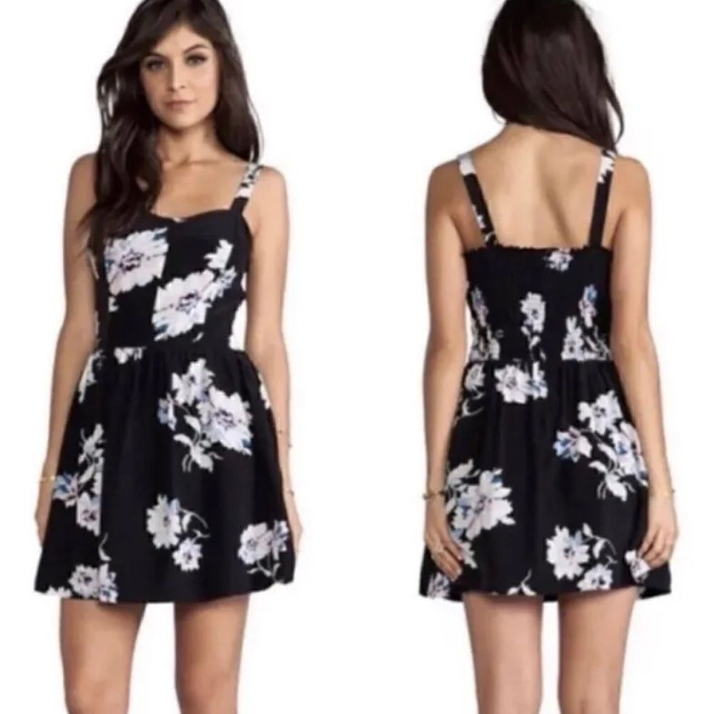 Revolve Joie Latelle Tossed Bouquet Silk Dress Black Floral Smocked Mini Dress-S